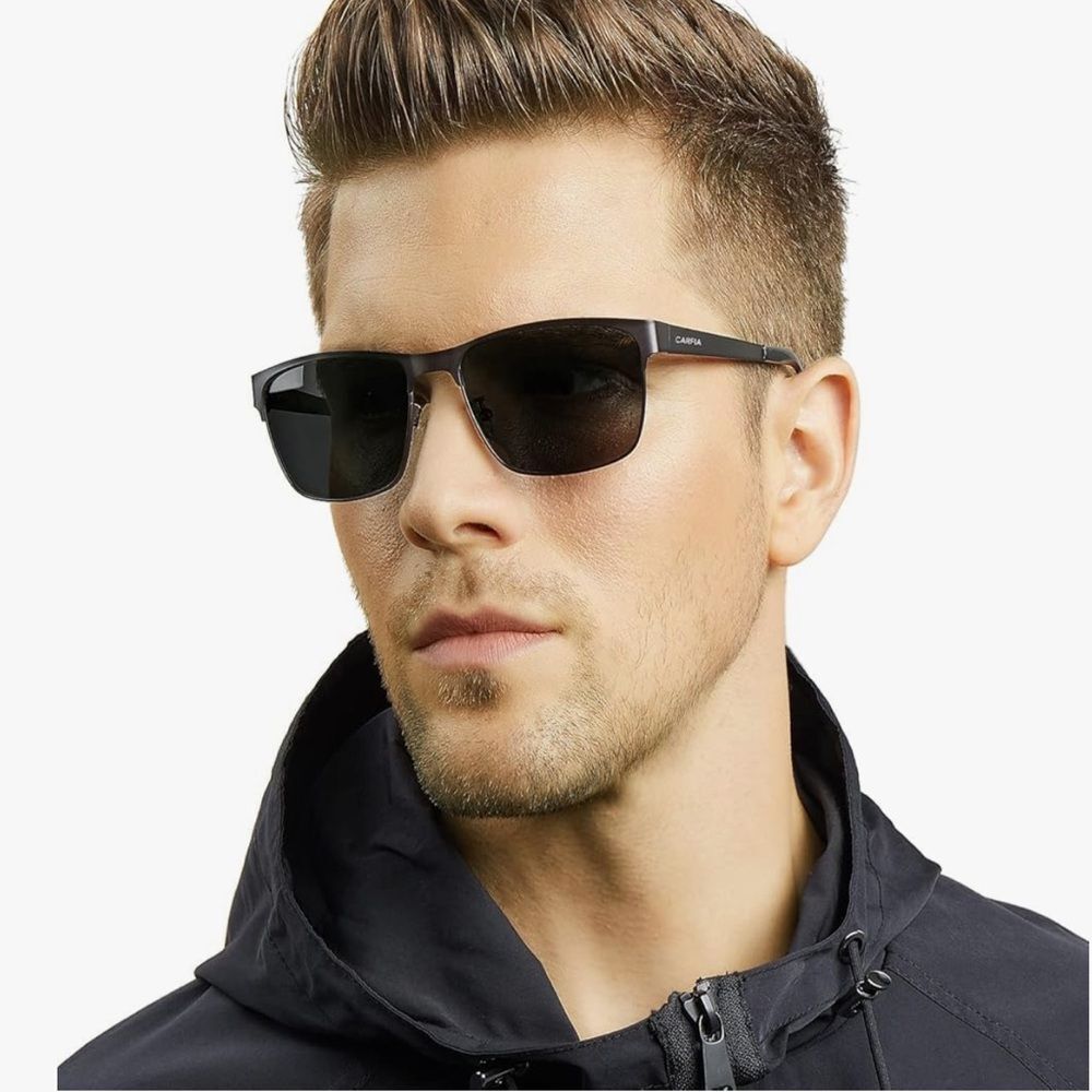 CARFIA Metal Men’s Polarized Sunglasses UV400 Protection Matte Black - Picture 2 of 8